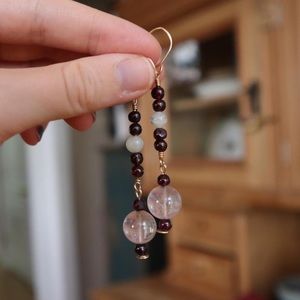 Handmade earrings beaded gold wire high quality purple green dangle jewelry bead